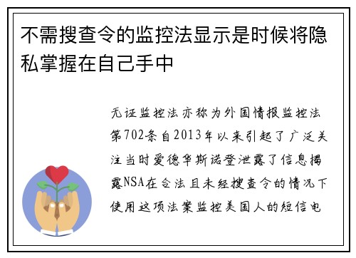 不需搜查令的监控法显示是时候将隐私掌握在自己手中 